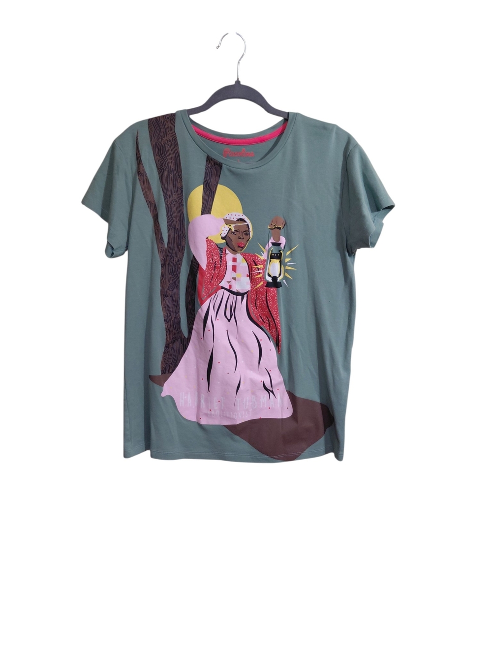 Sage Green Graphic Short Sleeve Tee with Lantern Girl Print